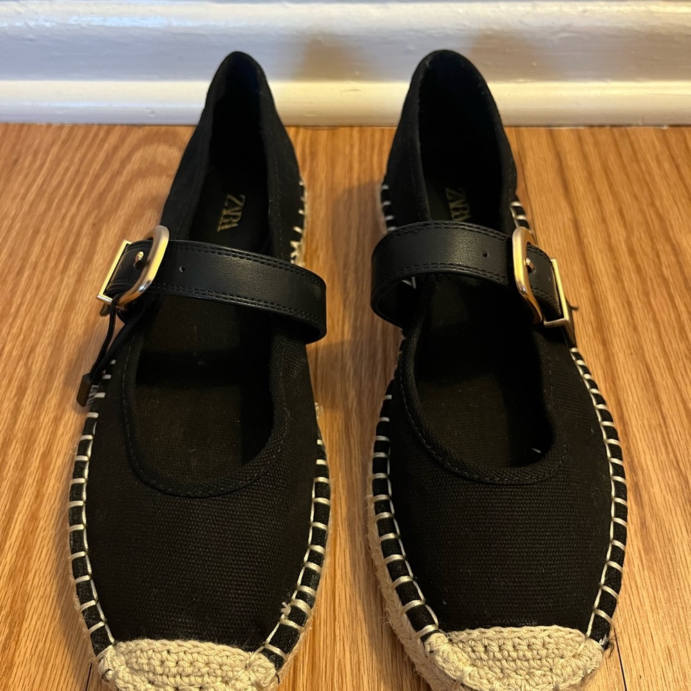Zara Black Espadrille Flats with Buckle